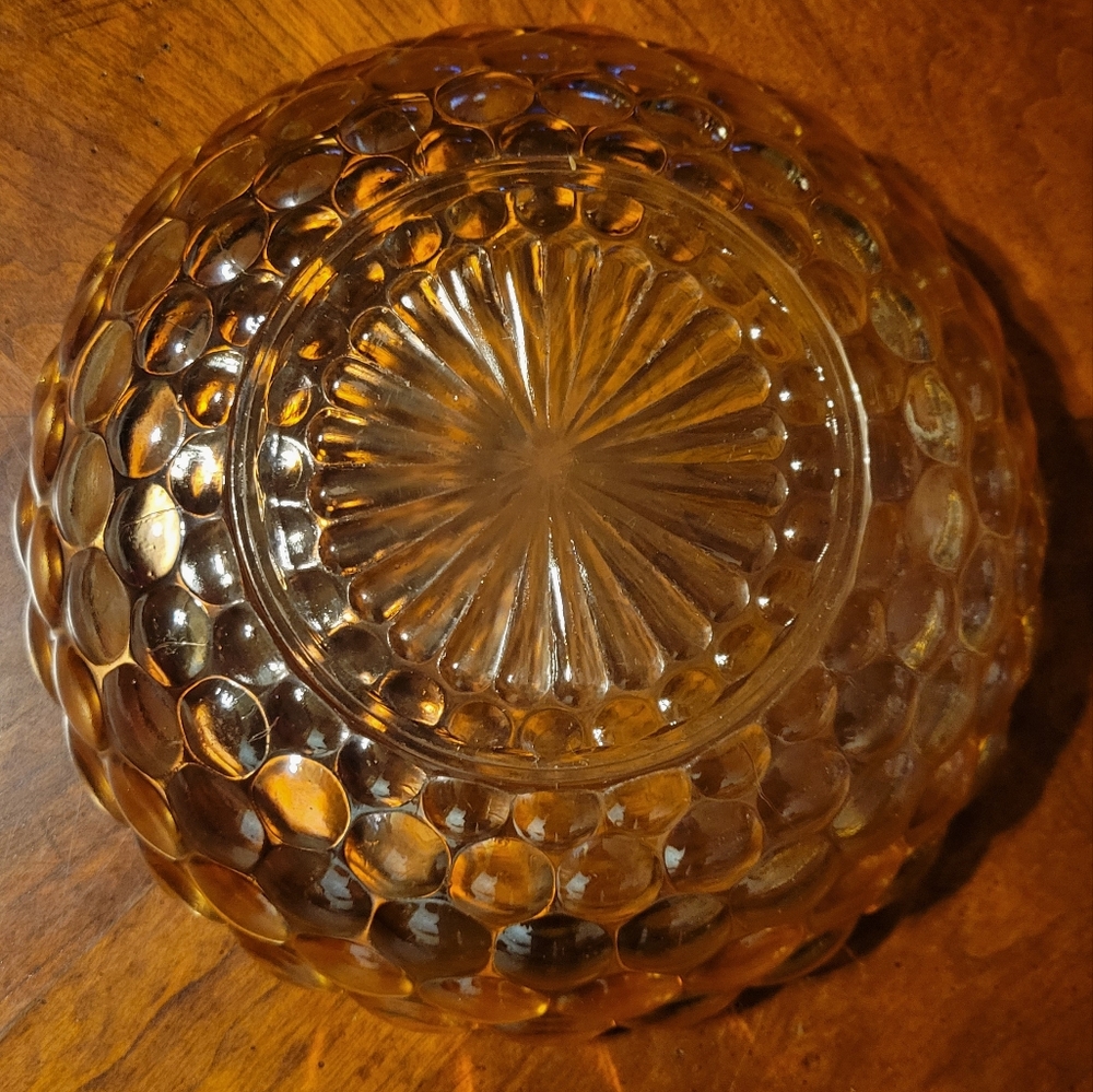 Vtg 50's Anchor Hocking Bubble Bowl Honey Amber Glass Salad Vegetable Fruit Dish - Picture 5 of 6